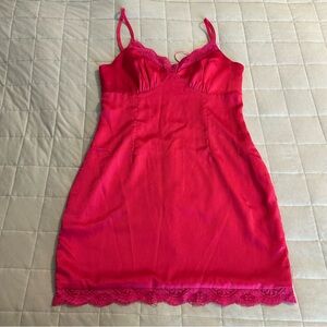 Hot Pink Lace Trimmed Slip Dress